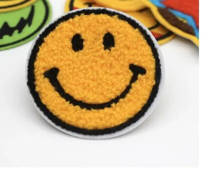 $5 • Buy Chenille Smiley Face Patch - Iron On Chenille Patch Smile Fashion Patch - Yellow