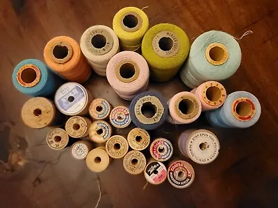 Lot Of  27 Vintage Thread Wooden Spools Variety Brands Colors  • $10