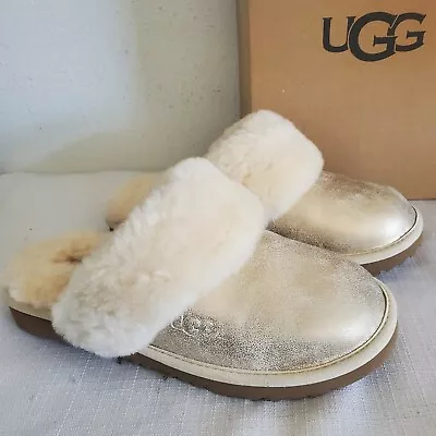 New Big Girls Kids Size 5 Gold Ugg Cozy Ii Metallic Wool Slippers 1094531k • $49.95