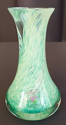 Vintage Caithness Art Glass Vase Green Swirl Twist Pattern Flared 12.5 Cm Tall • £8