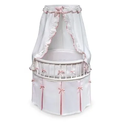 Badger Basket Round Baby Bassinet W White Waffle And Pink Bedding 917 • $55.96