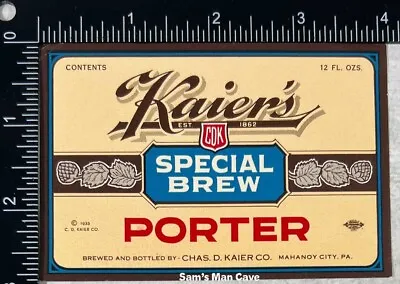 Kaier's Special Brew Porter Label - PENNSYLVANIA • $3.50