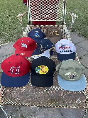 Lot Of 8 Vintage Hats Michigan Wolverines Bass Pro Shop Resale Lot • $7