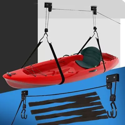 Kayak Hoist Ceiling Storage 54kg Lift Pulley System Nylon Rope Hassle Free Black • $59.95