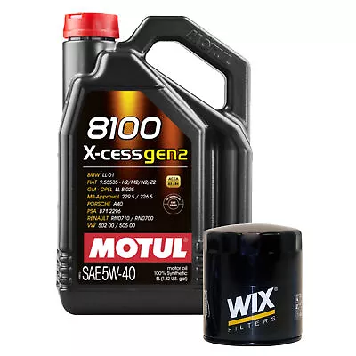 5L Motul 8100 X-CESS GEN2 5W-40 Wix Filter Motor Oil Change Kit API SN • $74.95