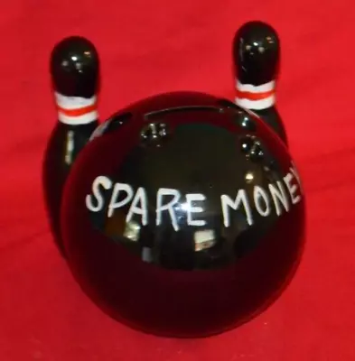 Vintage 1950's TILSO JAPAN Porcelain Piggy Bank Bowling Ball Pins SPARE MONEY • $19.95