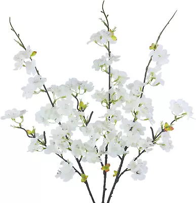 3 Pcs Artificial Cherry Blossom Branches Flowers White Silk Peach Flowers Bulk F • $26.39