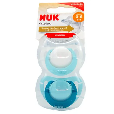 £3.49 • Buy NUK Genius Soothers Blue/Turquoise Orthodontic Teat Age 0/6m 2 In Pack  Bpa Free