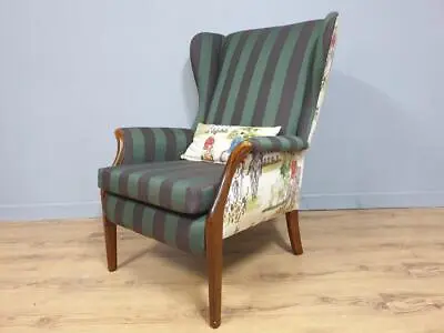 Vintage Parker Knoll PK750 Wingback Armchair Bold Stripe Country Hunting Theme • £275