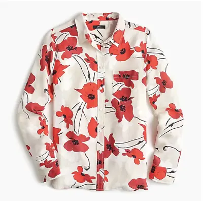 $120 J.Crew Classic-fit Boy Shirt In Silk Poppy Print-K1835-NATURAL CERISE-sz 00 • $65.99