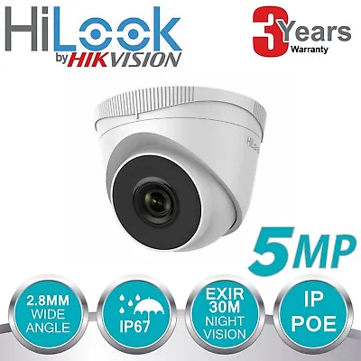 HIKVISION HiLOOK 5MP IPC T250H  IP POE CCTV DOME TURRET CAMERA OUTDOOR  30M 2.8M • £69.89