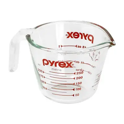 Glass Measuring Cup Pyrex Cup 8 Oz Handle Red Lettering USA • $14.99