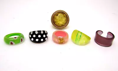 Vintage Mod Retro Mixed Lot 6 Plastic Acrylic Lucite Glass Rings Jewelry • $29.99