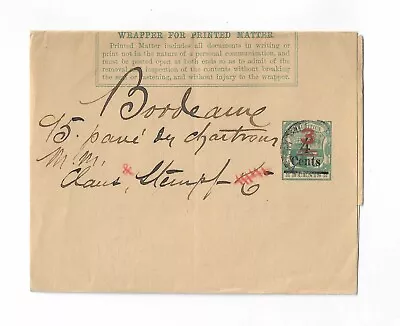 Mauritius 1902  (Port Louis)  3c On 4c Wrapper  To Bordeaux France • $12.50