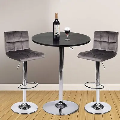 Bar Table Set Of 3 Adjustable Round Table & 2 Swivel Pub Stools For Home Kitchen • $124.59