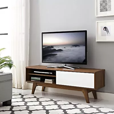 Modway Mid-Century Modern Wood 48  TV Stand Media Center Console In Walnut White • $164.21