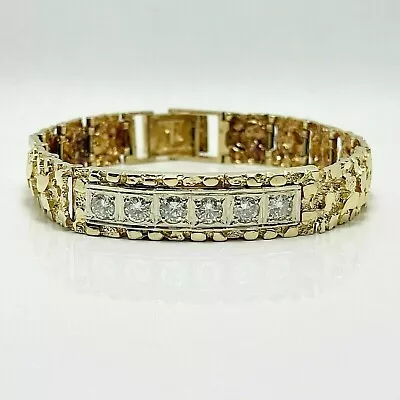 Men's Nugget Bracelet 3Ct Round Cut Real Moissanite 14K Yellow Gold Finish 10mm • $239.99