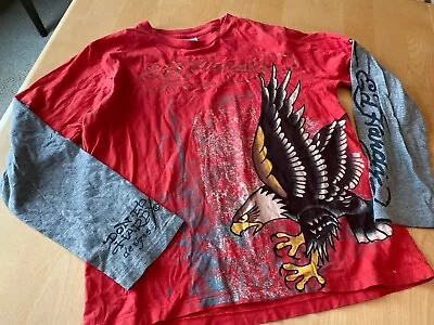 Ed Hardy Kids By Christian Audigier Red Graphics Both Side Ls Shirt Boys Sz L • $29.69