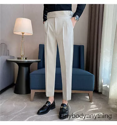 Men's Retro Gurkha Pants Business Suit Pants Casual High Waist Pleated Trousers • $35.99