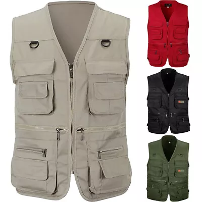 Mens Hiking Multi Pocket Vest Body Warmer Gilet Jacket Hunting Fishing Waistcoat • £11.39