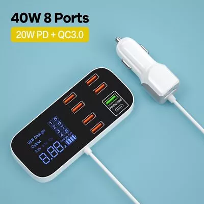 8 Ports Multi USB Car Charger QC3.0 Type C PD Fast Charging Station For IPhone • $19.78