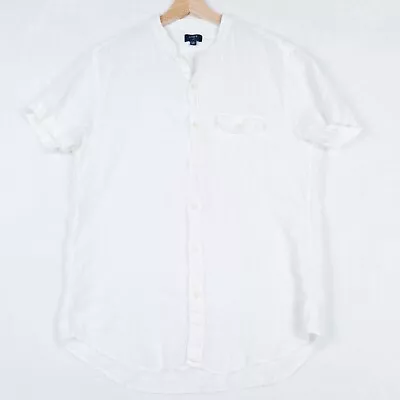 J Crew Shirt Mens Medium White Short Sleeve Button Up Flap Pocket 100% Linen • $27.99