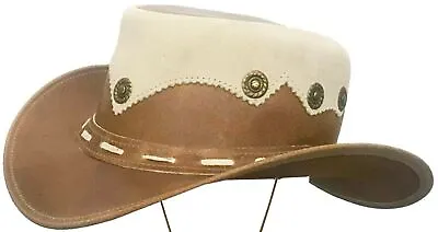 £15.25 • Buy New Real Leather Cowboy Cowgirl Western Style Bush Hat Removable Chin Strap UK 