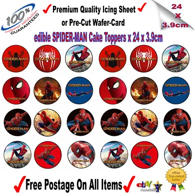 24x Edible Spider-man Uncut Icing Sheet Or Pre-cut Wafer-card Cupcake Toppers • £3.99