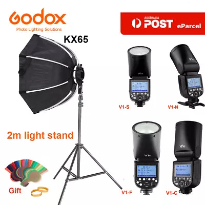 Godox V1C /V1S /V1N /V1F TTL HSS Round Head Flash Speedlite +65cm Softbox+stand • $347.65