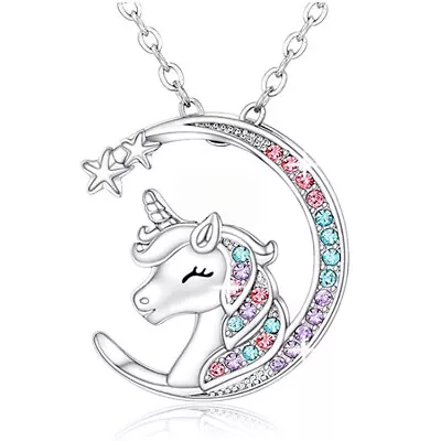 925 Silver Pated Bridal Heart Unicorn Crown Shinny Necklace Pendants Gift • £3.99