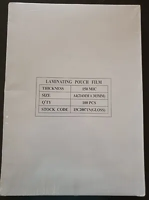 100 Pcs Laminating Pouches Film - GLOSS 150 MIC  A3 ( 303mm X 426mm )  - UK • £23.99