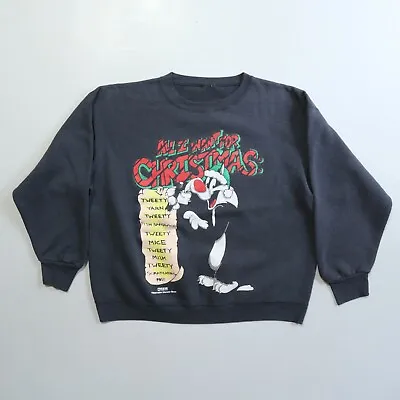 Vintage Christmas Sweatshirt 90s Looney Tunes Sylvester Cat  • $65