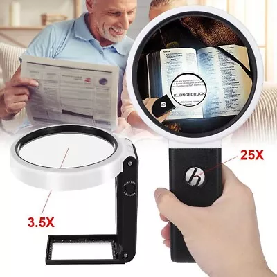 Magnifying Glass With Stand Handheld 2in1 Magnifiers LED Lighted Desk Reading • £11.82
