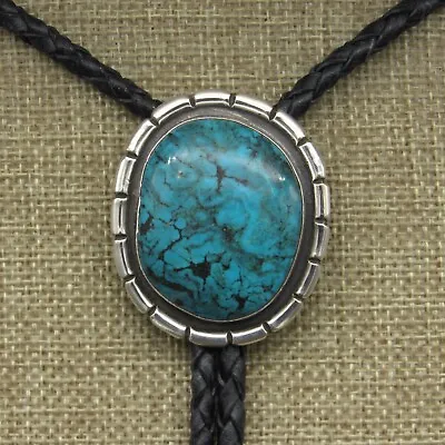 Round Turquoise Sterling Silver Bolo Tie By Jose Campos+ • $450