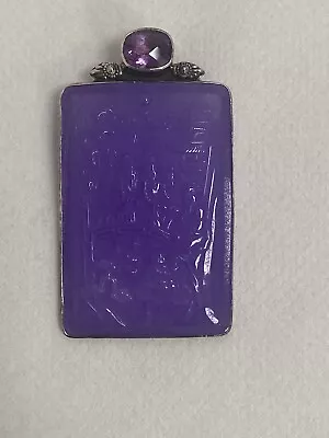 Amy Kahn Russell Sterling Silver Amethyst & Hand Carved Jade Pendant. • $200