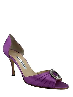 Manolo Blahnik Sedaraby Embellished Satin D'Orsay Pumps Size 10.5 • $325