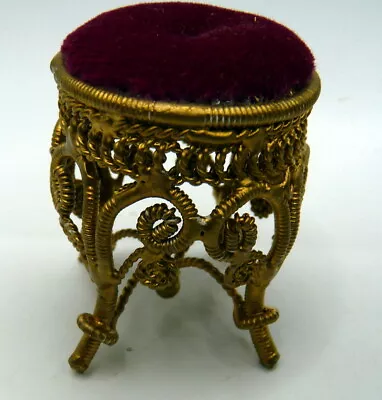 Vintage Gold Metal Wicker Upholstered FOOT STOOL 1:12 Dollhouse Miniature • $24.99