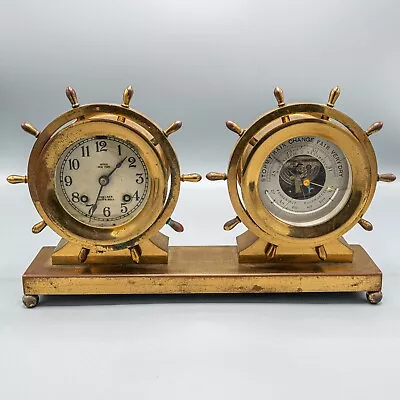 Chelsea Ship's Bell Clock Barometer Yacht Wheel 4  Dial WORKING Brass Case READ • $637.50