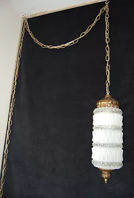 Mcm Hollywood Regency Glam 18” Diamond Glass Swag Hanging Light Vtg Lamp Euc • $83