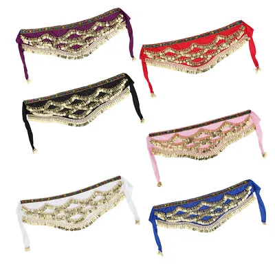 Belly Dance Hip Scarf Gold Coins Belly Dance Costume Velvet Skirt Wrap Belt • £13.22