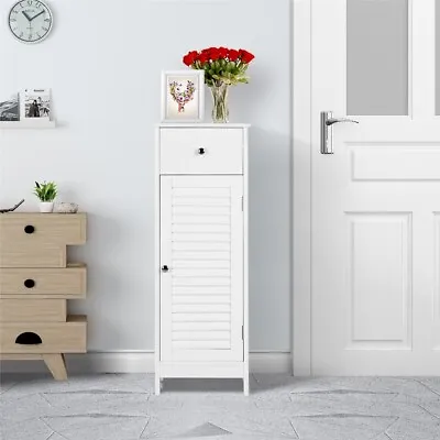 £47.95 • Buy Bathroom Floor Cabinet Kitchen Cupboard Slim Bedroom Sideboard 1 Drawer, White