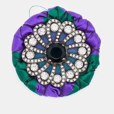 Miu Miu Purple & Green Satin Crystal Embellished Round Brooch • $134.40