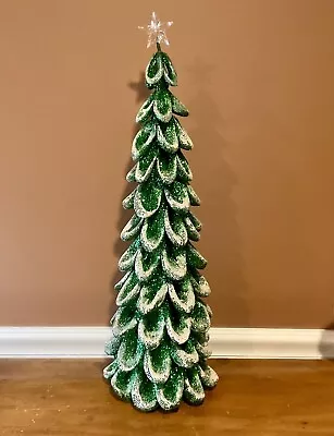 VTG Green Glitter Metal Mesh Christmas Tree With Clear Star Hollow Base 24” Tall • $25