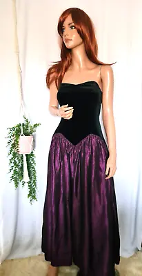 Vintage Laura Ashley 14 Velvet Strapless Bustier Prom Party Dress Goth Gothic • £45