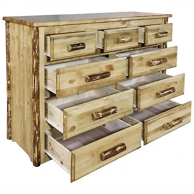 9 Drawer Rustic Log Dresser Stained Solid Wood Chest Drawers Amish Made Pine • $1812.57