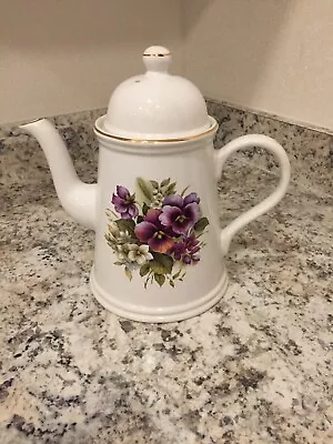 Vintage Arthur Wood & Son English Porcelain Purple Pansies Teapot 8  FLAW ON LID • $26.50
