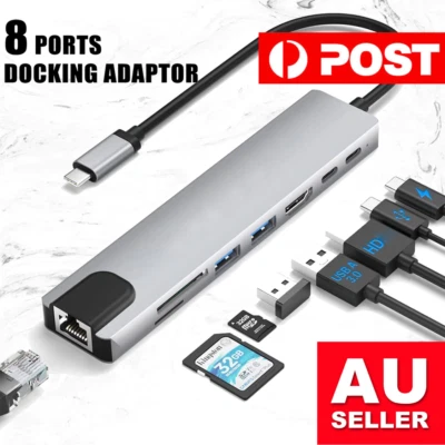 $36.95 • Buy 8 In 1 USB C 3.1 Type-C USB 3.0 Hub HDMI RJ45 Ethernet Micro SD TF OTG Adapter
