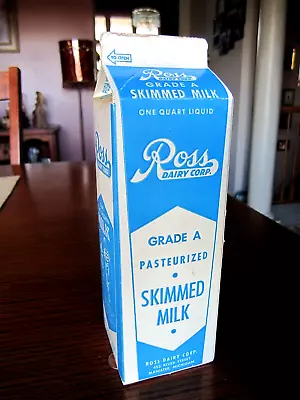 1960's ROSS Manistee MICHIGAN Mich. MI. Quart Dairy Skimmed Milk Bottle CARTON • $13.50