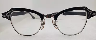 1950s Bausch & Lomb Eyeglasses Black Frames 4 - 5 1/4 Alum American Midcentury • $24