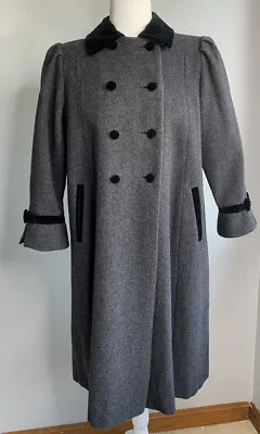Rothschild Coat Girls Size 12 Grey Long Dress Coat Wool Velvet Bows  Holiday • $75